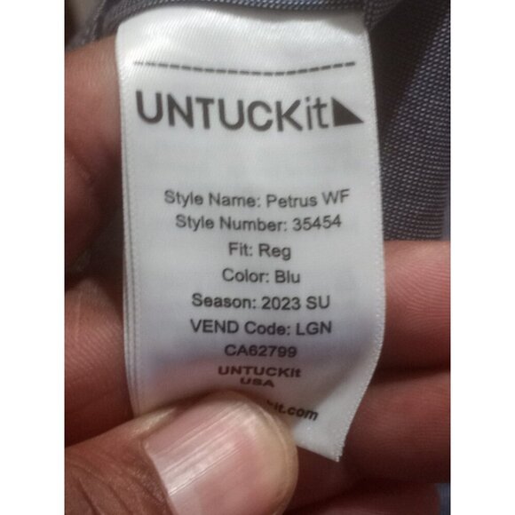 Untuckit Shirt Mens Medium M Blue Petrus WF Short Sleeve Regular Fit Button Up - Picture 8 of 10
